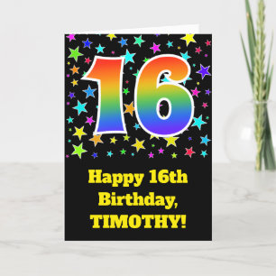 Colourful Stars + Rainbow Pattern "16" Birthday # Card