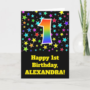 Colourful Stars + Rainbow Pattern "1" Birthday # Card