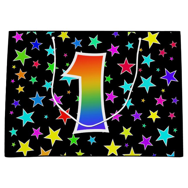 Colourful Stars + Rainbow Pattern "1" Event # Large Gift Bag (Front)