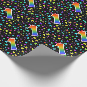 Colourful Stars + Rainbow Pattern "1" Event # Wrapping Paper