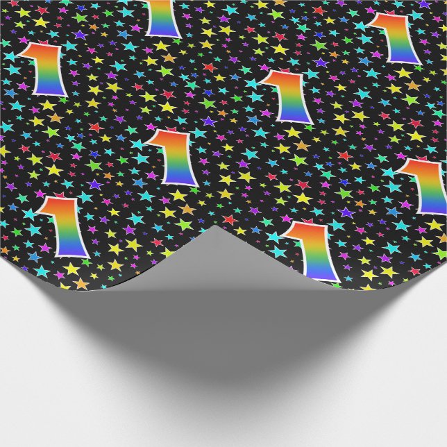 Colourful Stars + Rainbow Pattern "1" Event # Wrapping Paper (Corner)