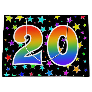 Colourful Stars + Rainbow Pattern "20" Event # Large Gift Bag