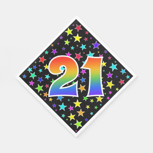 Colourful Stars + Rainbow Pattern "21" Event # Napkin (Corner)