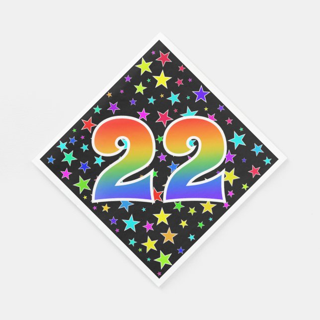 Colourful Stars + Rainbow Pattern "22" Event # Napkin (Corner)