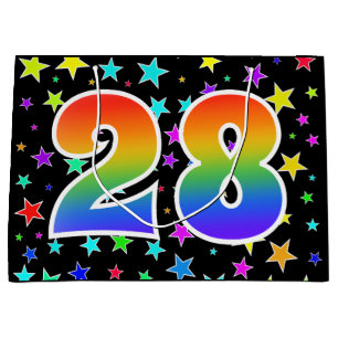 Colourful Stars + Rainbow Pattern "28" Event # Large Gift Bag