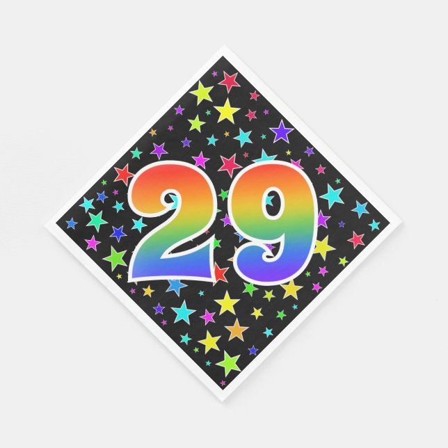 Colourful Stars + Rainbow Pattern "29" Event # Napkin (Corner)
