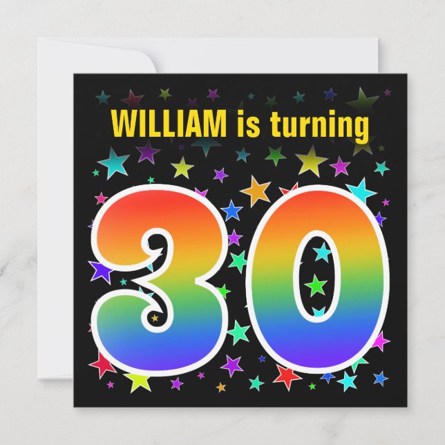 Colourful Stars + Rainbow Pattern "30" Birthday # Invitation (Front)