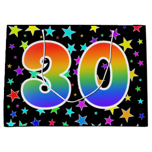 Colourful Stars + Rainbow Pattern "30" Event # Large Gift Bag