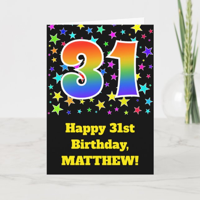 Colourful Stars + Rainbow Pattern "31" Birthday # Card (Front)