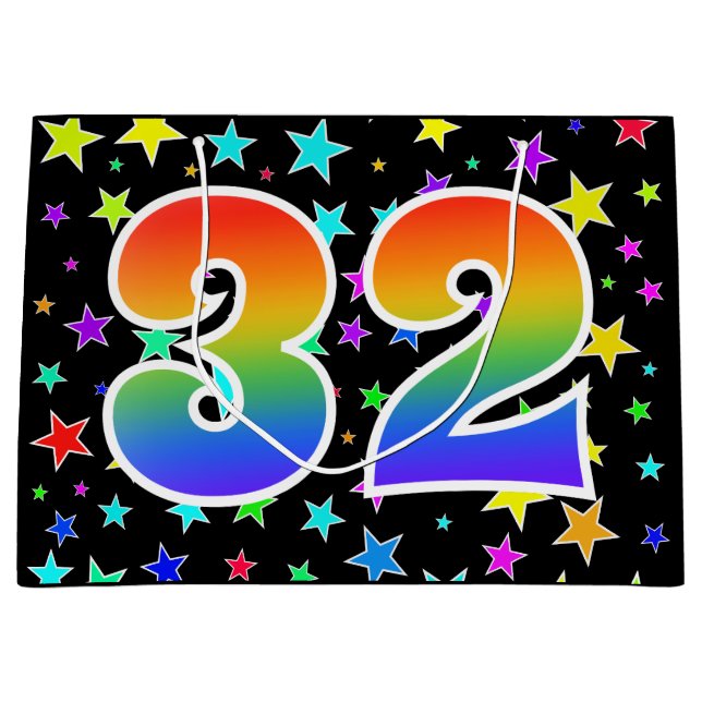 Colourful Stars + Rainbow Pattern "32" Event # Large Gift Bag (Front)