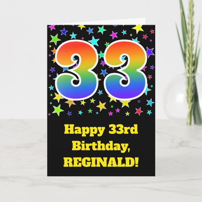 Colourful Stars + Rainbow Pattern "33" Birthday # Card (Front)