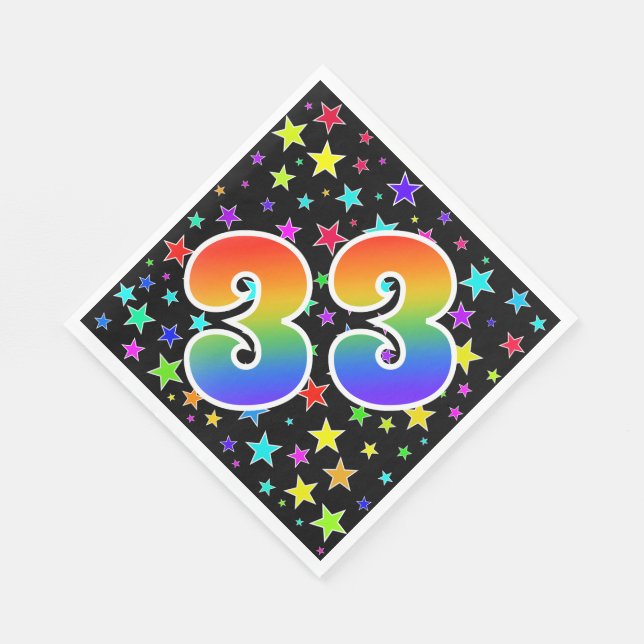 Colourful Stars + Rainbow Pattern "33" Event # Napkin (Corner)