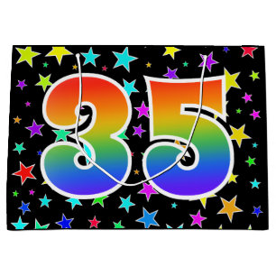 Colourful Stars + Rainbow Pattern "35" Event # Large Gift Bag