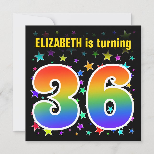Colourful Stars + Rainbow Pattern "36" Birthday # Invitation (Front)