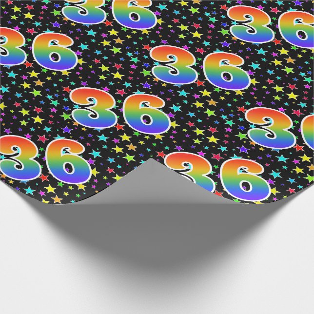 Colourful Stars + Rainbow Pattern "36" Event # Wrapping Paper (Corner)
