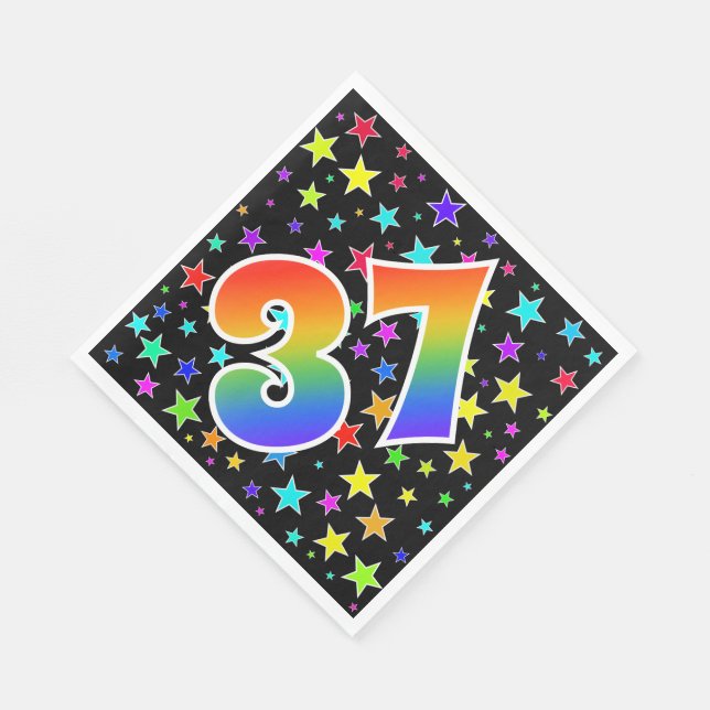 Colourful Stars + Rainbow Pattern "37" Event # Napkin (Corner)