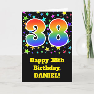 Colourful Stars + Rainbow Pattern "38" Birthday # Card