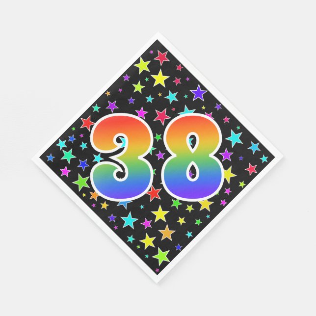 Colourful Stars + Rainbow Pattern "38" Event # Napkin (Corner)