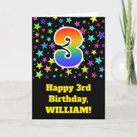 Colourful Stars + Rainbow Pattern "3" Birthday #