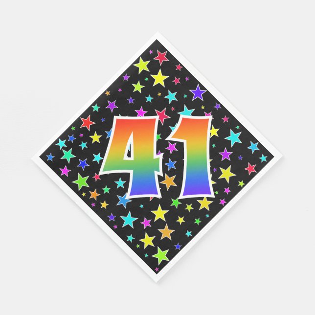 Colourful Stars + Rainbow Pattern "41" Event # Napkin (Corner)