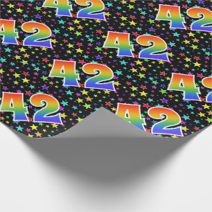 Colourful Stars + Rainbow Pattern "42" Event # Wrapping Paper