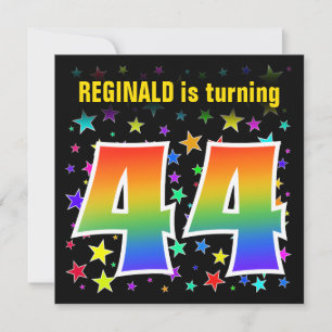 Colourful Stars + Rainbow Pattern "44" Birthday # Invitation