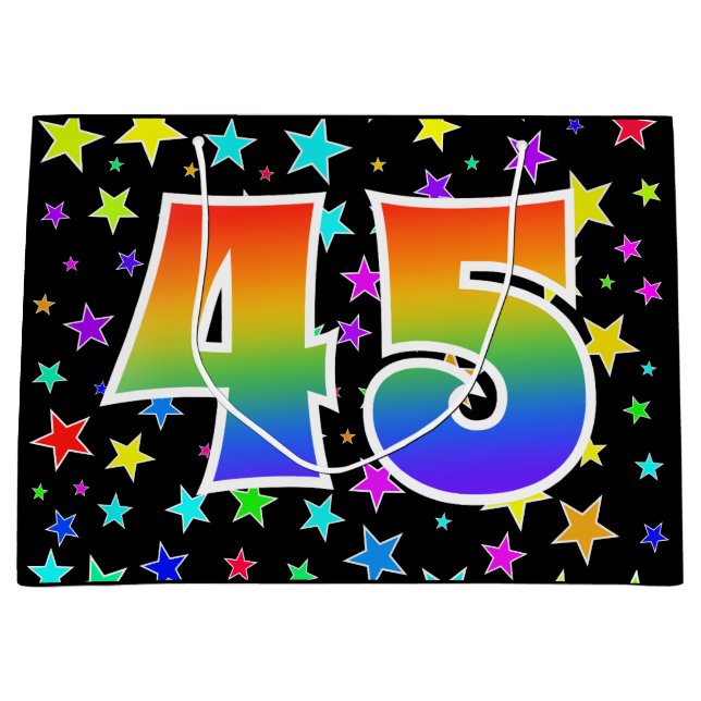Colourful Stars + Rainbow Pattern "45" Event # Large Gift Bag (Front)