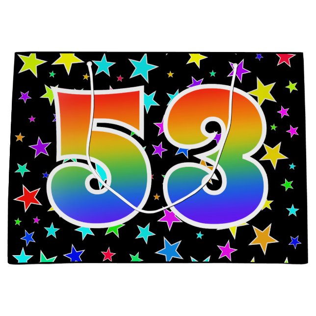 Colourful Stars + Rainbow Pattern "53" Event # Large Gift Bag (Front)