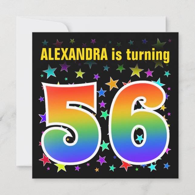 Colourful Stars + Rainbow Pattern "56" Birthday # Invitation (Front)