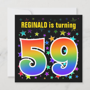 Colourful Stars + Rainbow Pattern "59" Birthday # Invitation