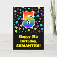 Colourful Stars + Rainbow Pattern "5" Birthday #