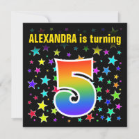 Colourful Stars + Rainbow Pattern "5" Birthday #