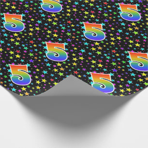 Colourful Stars + Rainbow Pattern "5" Event # Wrapping Paper