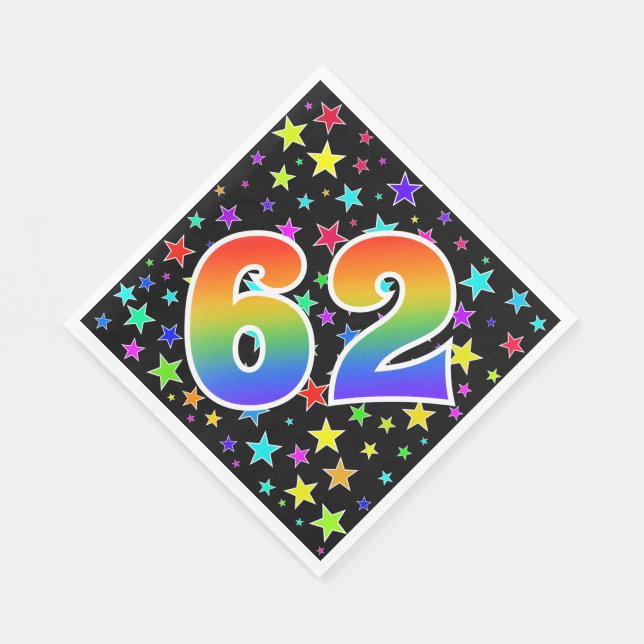 Colourful Stars + Rainbow Pattern "62" Event # Napkin (Corner)