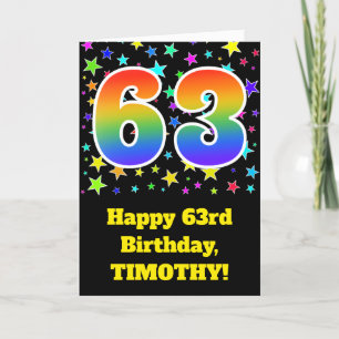 Colourful Stars + Rainbow Pattern "63" Birthday # Card