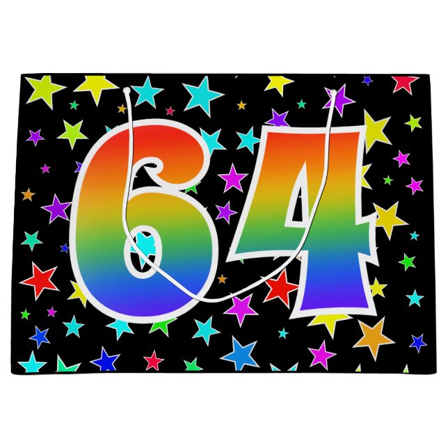Colourful Stars + Rainbow Pattern "64" Event # Large Gift Bag (Front)