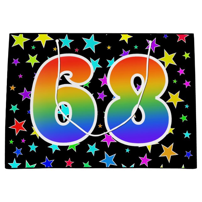 Colourful Stars + Rainbow Pattern "68" Event # Large Gift Bag (Front)