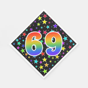 Colourful Stars + Rainbow Pattern "69" Event # Napkin