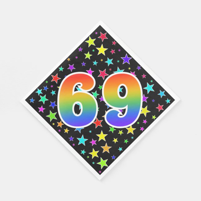 Colourful Stars + Rainbow Pattern "69" Event # Napkin (Corner)