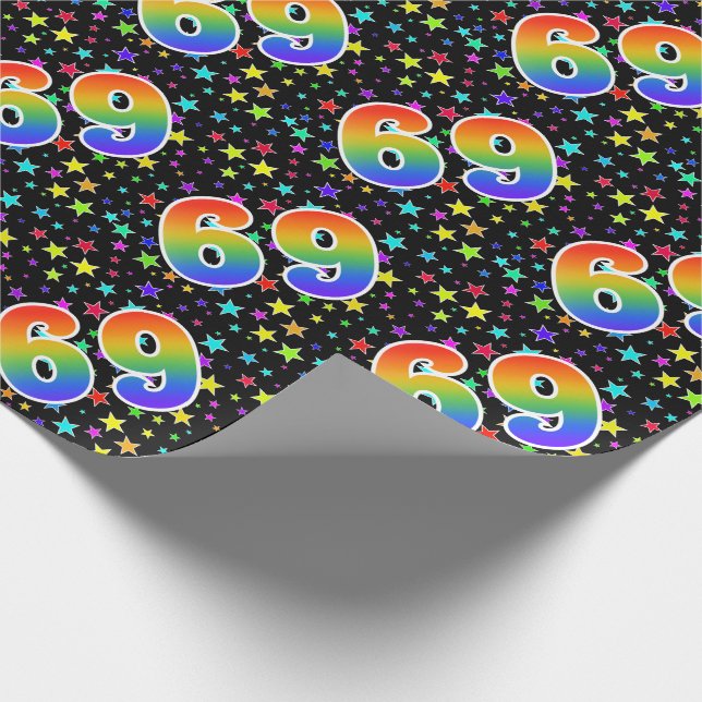 Colourful Stars + Rainbow Pattern "69" Event # Wrapping Paper (Corner)