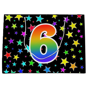 Colourful Stars + Rainbow Pattern "6" Event # Large Gift Bag