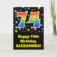 Colourful Stars + Rainbow Pattern "74" Birthday #
