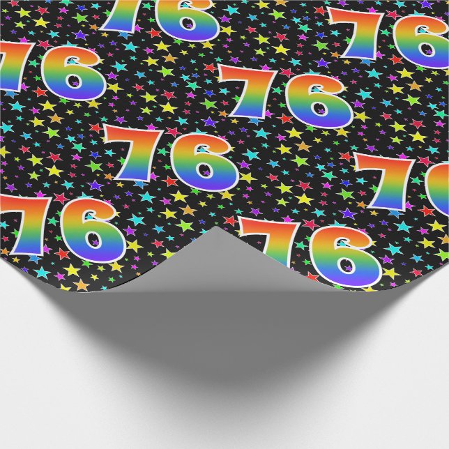 Colourful Stars + Rainbow Pattern "76" Event # Wrapping Paper (Corner)