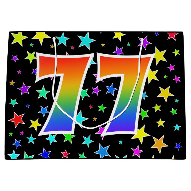 Colourful Stars + Rainbow Pattern "77" Event # Large Gift Bag (Front)
