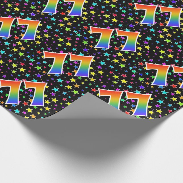Colourful Stars + Rainbow Pattern "77" Event # Wrapping Paper (Corner)