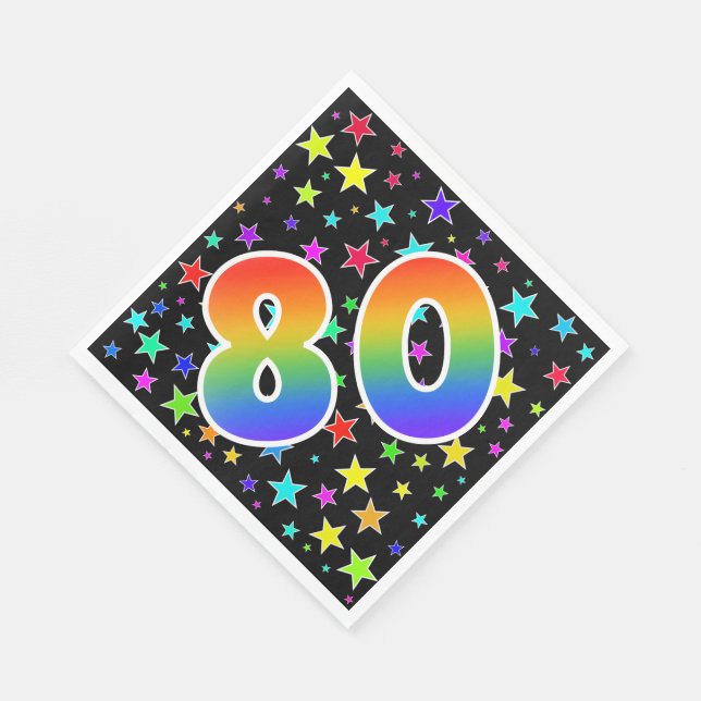 Colourful Stars + Rainbow Pattern "80" Event # Napkin (Corner)