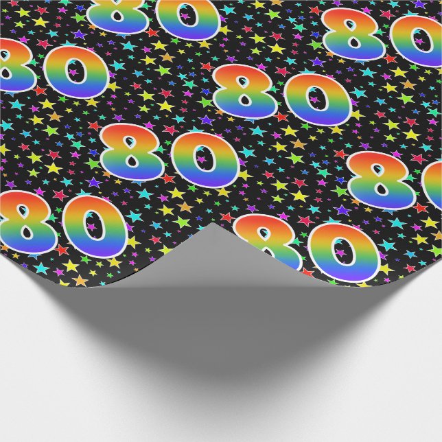 Colourful Stars + Rainbow Pattern "80" Event # Wrapping Paper (Corner)
