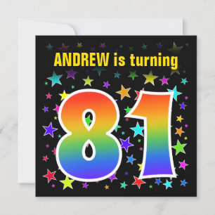 Colourful Stars + Rainbow Pattern "81" Birthday # Invitation