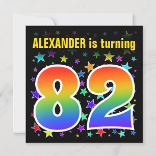 Colourful Stars + Rainbow Pattern "82" Birthday # Invitation