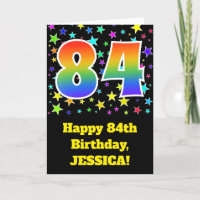 Colourful Stars + Rainbow Pattern "84" Birthday #